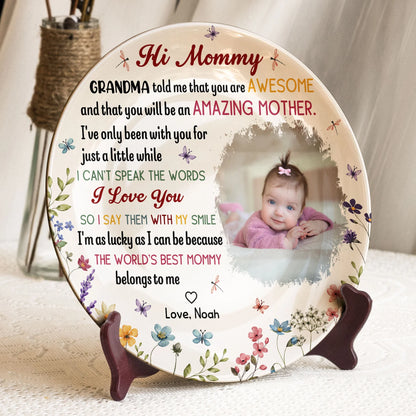 Bone China Plaque with Baby Photo and Heartfelt Mom Message, Soft Floral Table Accent and Wall Decor, Thoughtful Gift