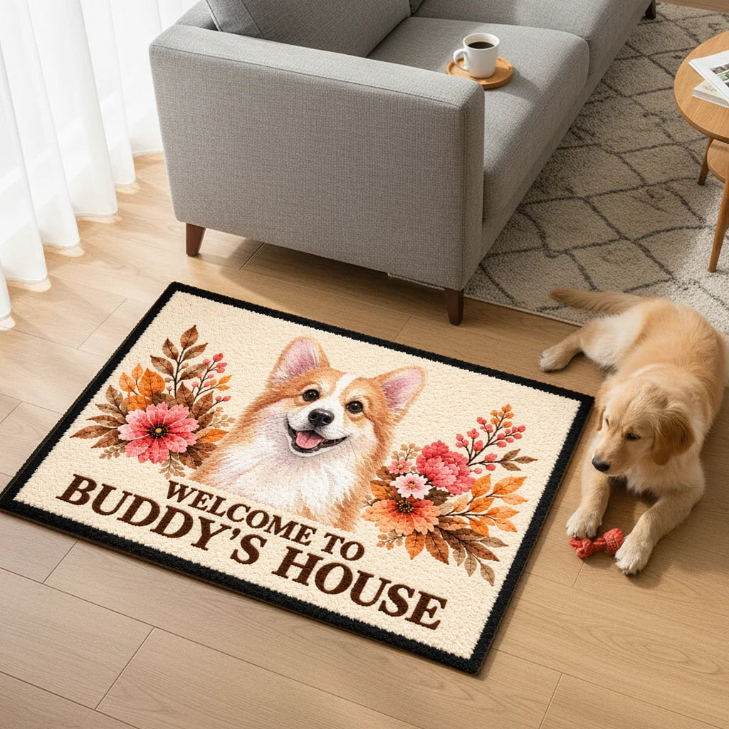 Standard Doormat with Personalized Dog Welcome Design, Creative Gift for Dog Lovers and a Warm Entryway
