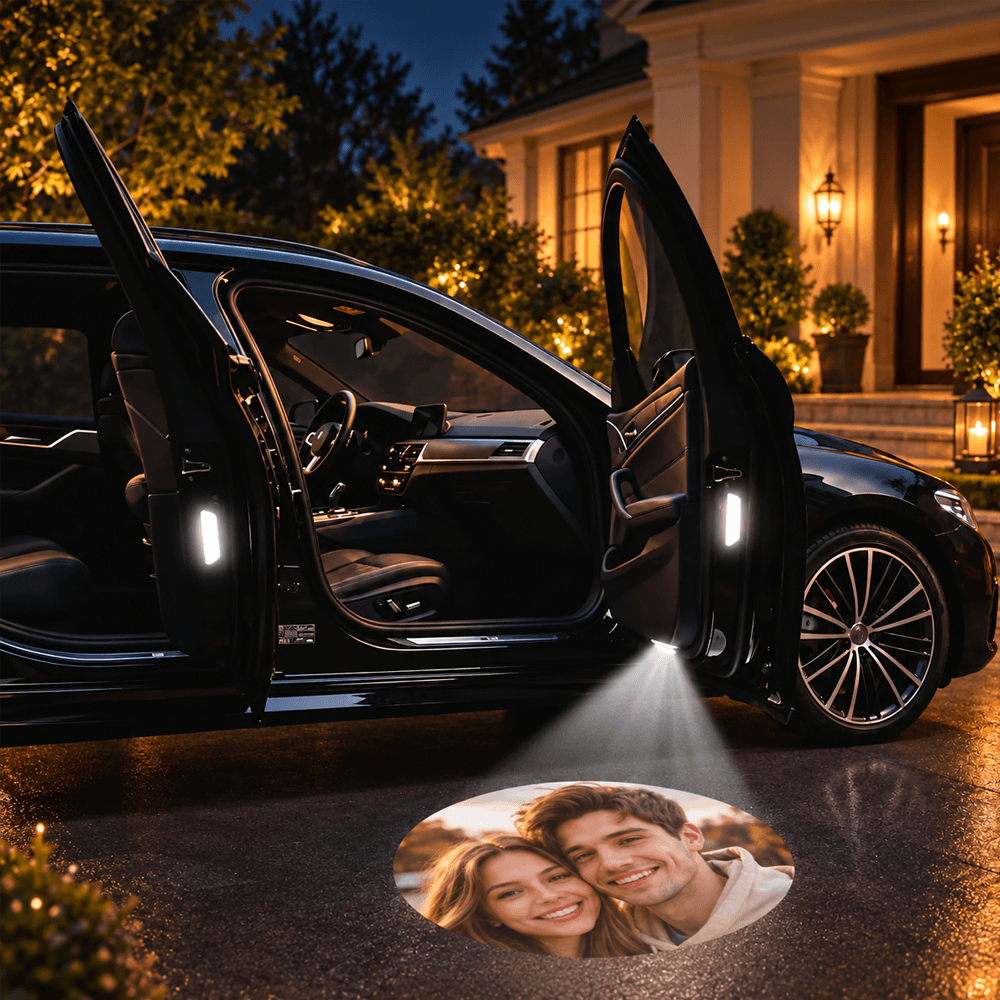 Personalized Car Door Projector Lights with Custom Photo or Cartoon Wedding Design, Romantic Gift for Couples