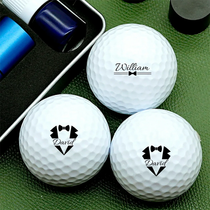 Personalized Golf Ball Stamp Box With Tuxedo Name Design, Unique Wedding Gift for Groom & Groomsman