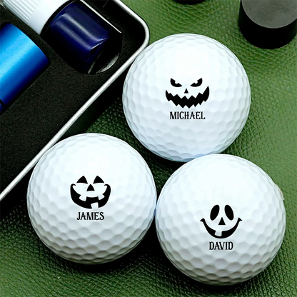 Personalized Golf Ball Stamp with Smiling Jack-o'-Lantern, Creative Gift for Golfers and Spooky Fairway Fun