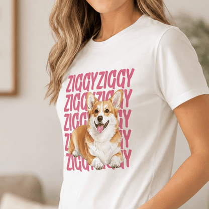 Custom Pet Photo Classic Tee, Personalized Dog Name Shirt, Watercolor-Style Portrait Gift for Pet Owners