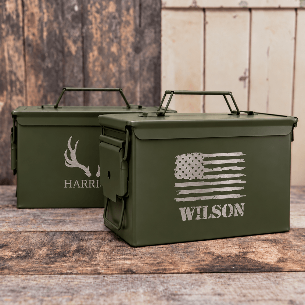 Personalized Metal Ammo Box, Rustic American Flag Keepsake, Creative Gift for Husband or Veteran