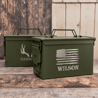 Personalized Metal Ammo Box, Rustic American Flag Keepsake, Creative Gift for Husband or Veteran