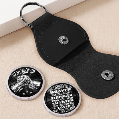 Pocket Hug for Brother with Brave Stronger Smarter Loved Quote, Personalized Keepsake Gift, Small Comfort Token to Carry Daily