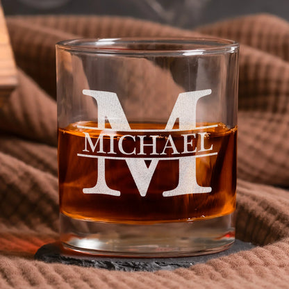 Personalized Whiskey Glass with Initial & Custom Name - Funny Romantic Gift for Husband or Boyfriend, Bar-Ready Look