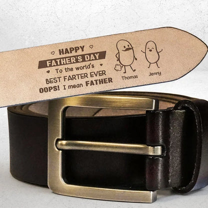 Leather Belt with Personalized Father's Day Message and Cartoon Family, Heartfelt Creative Gift for Dad