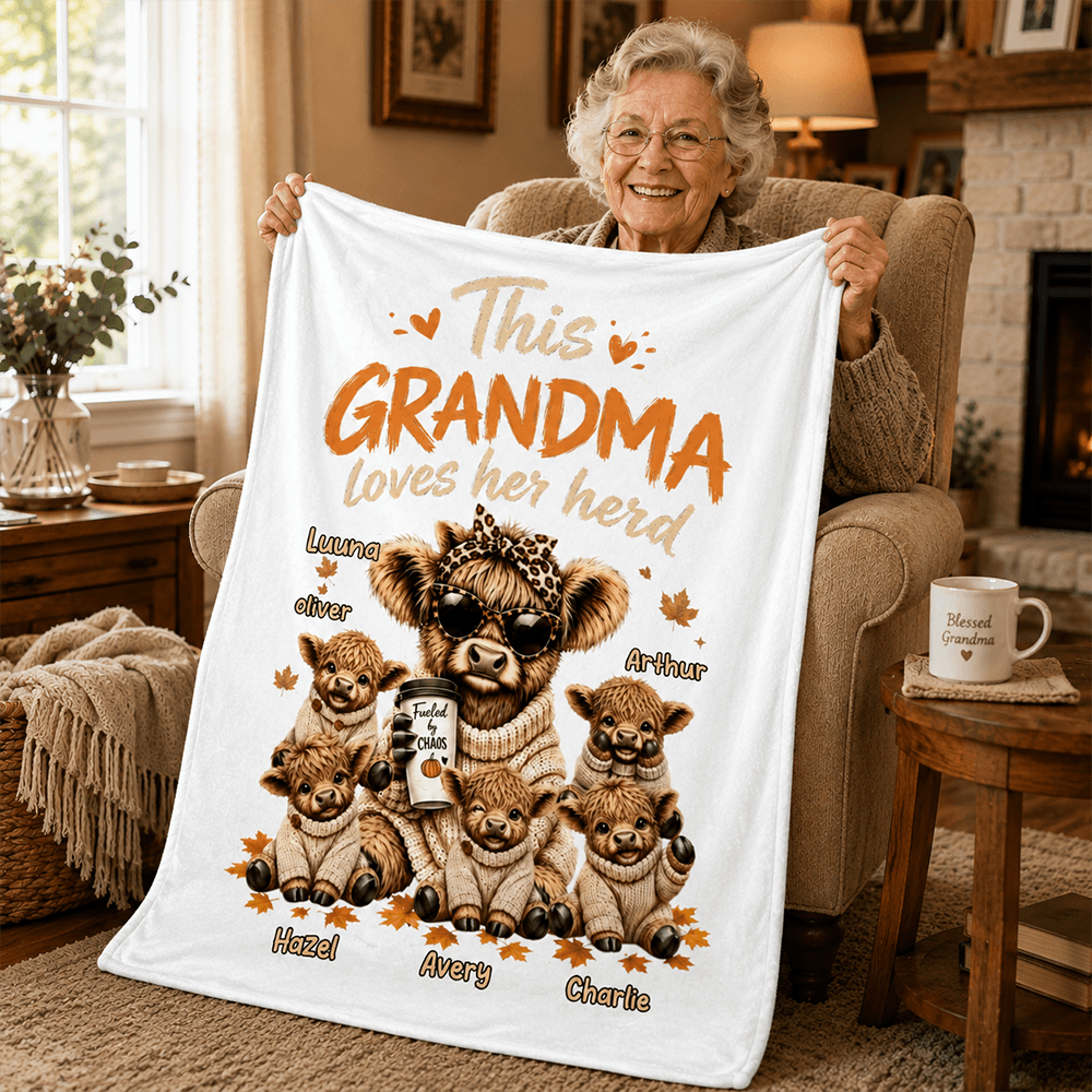 This Grandma Loves Her Herd Personalized Fleece Blanket, Heartwarming Creative Gift for Grandma