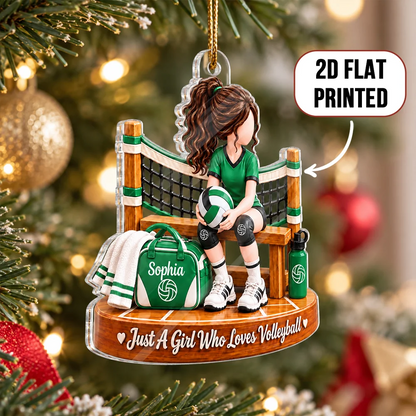 Just a Girl Who Loves Volleyball Acrylic Ornament, Seated Player, Personalized Creative Gift for Granddaughter