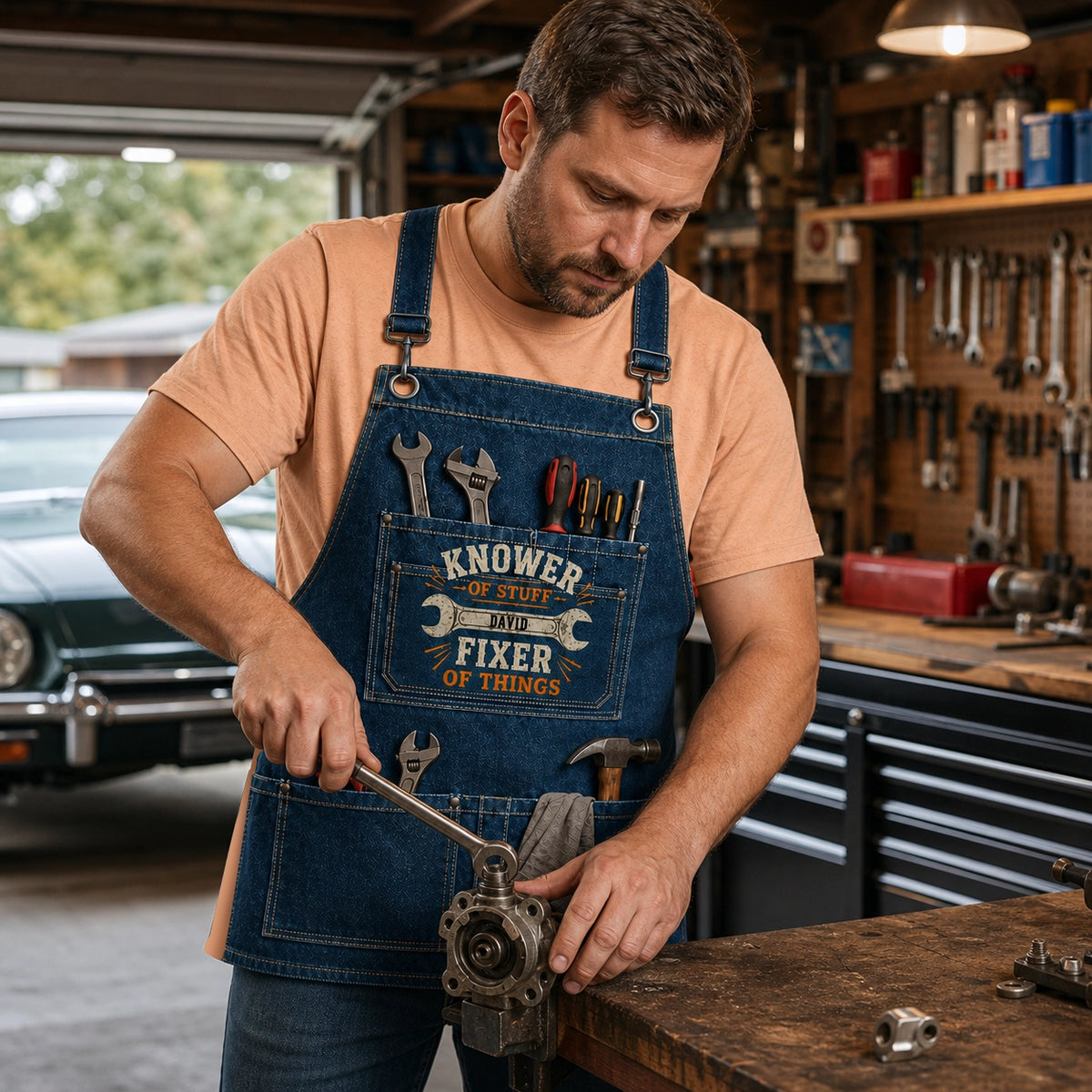 Personalized Printed Classic Tee, Vintage Workshop Tools, Unique Gift for a Handyman or DIY Lover