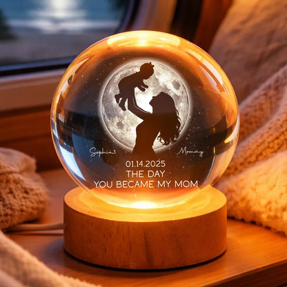 Personalized Globe Lamp with Mom Lifting Child Silhouette and Moon Glow, Unique Mother's Day Gift for Mom