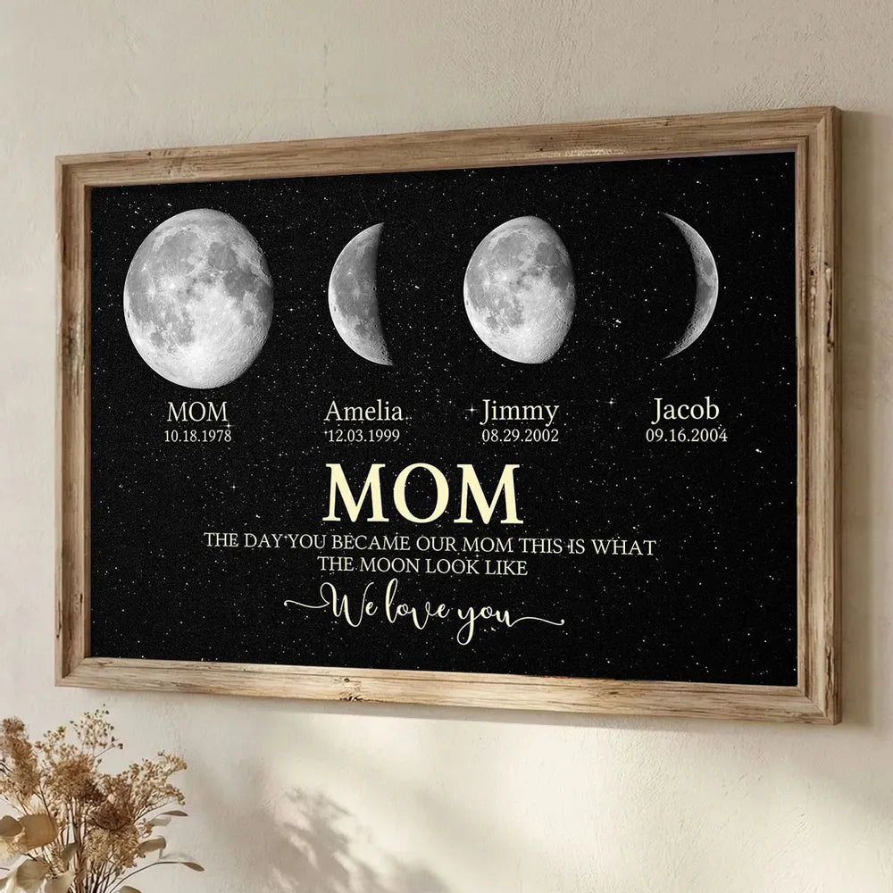 Personalized Moon Phase Dad Poster, Custom Family Keepsake Wall Art, Unique Gift for Dad with Starry Night Vibe