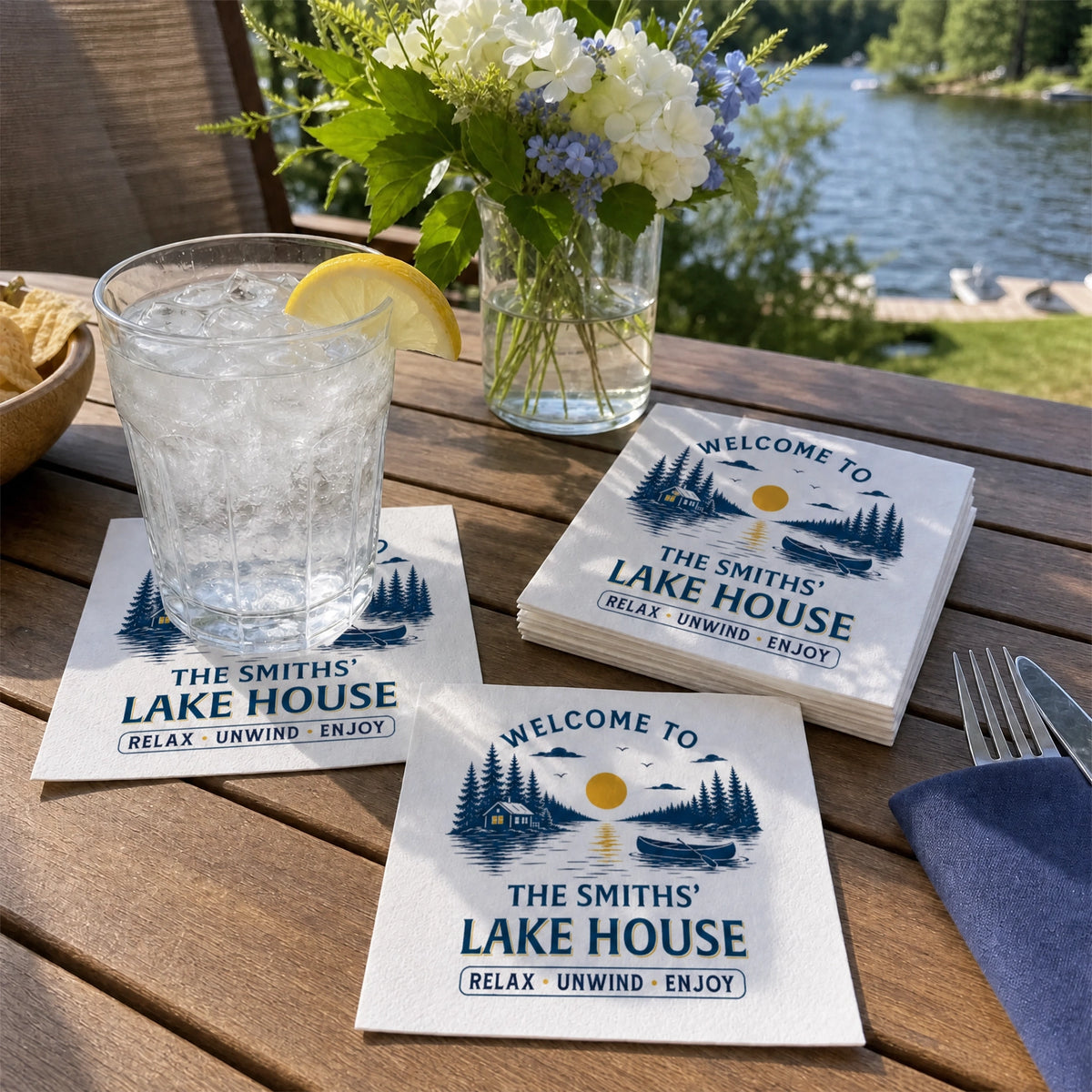 Personalized Family Name Napkins – Beach House, Cabin & More, 7 Charming Designs for Hosting & Housewarming Gifts