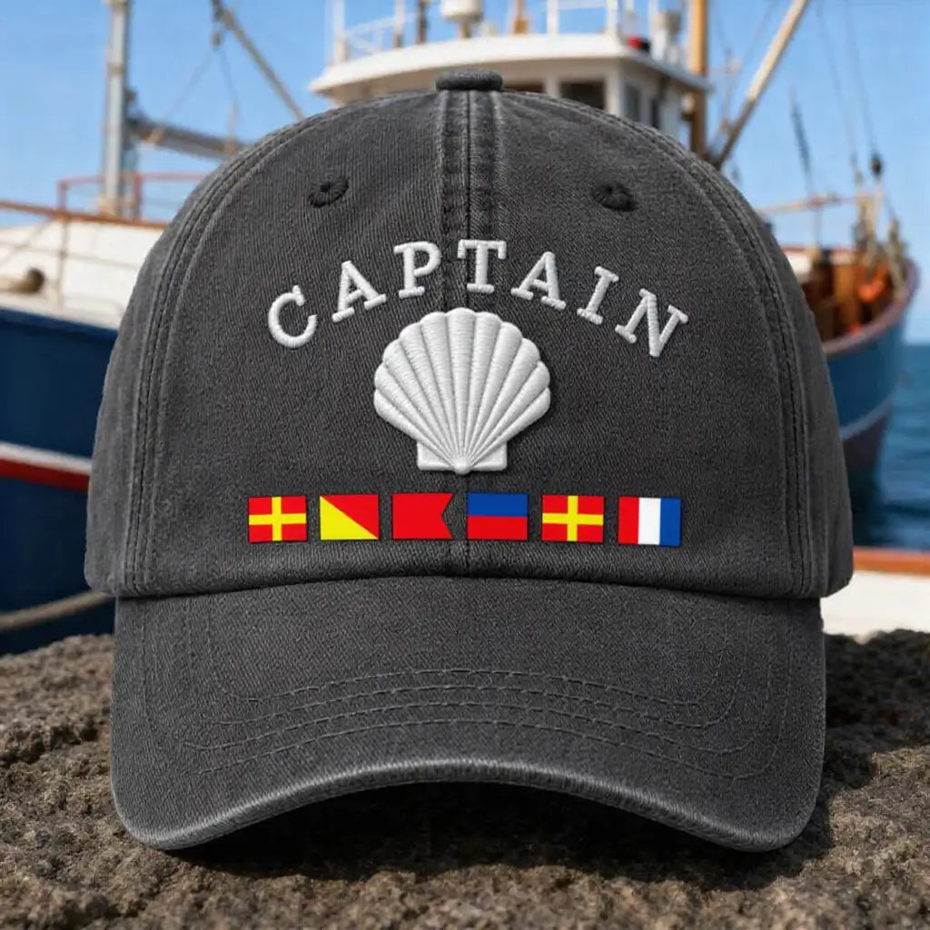 Washed Denim Baseball Cap, Captain Anchor Embroidery Effect, Ocean Cliff Style, Unique Creative Gift for Dad & Boater