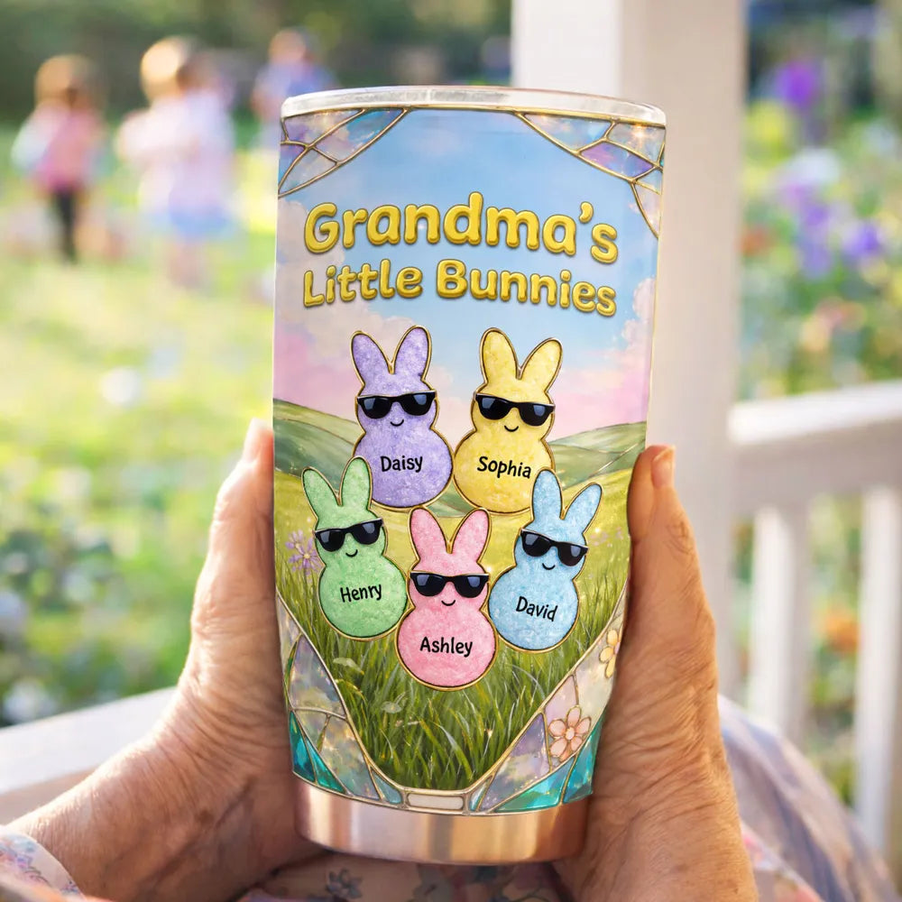Grandma's Little Bunnies Insulated Travel Tumbler, Personalized Keepsake, Bright Pastel Easter Gift for Mom or Grandma