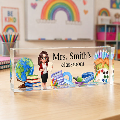 Custom Rectangle Acrylic Block Plaque with Standing Teacher Art, Creative Back to School Gift for Teacher