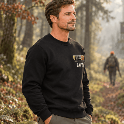 Personalized Dual Print Sweatshirt with Hunting Season Wildlife Art, Unique Gift for Hunters