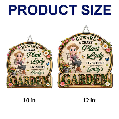 Personalized Wooden Sign, Sitting Crazy Plant Lady Garden Decor, Unique Creative Gift for Plant Lovers