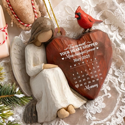 Custom Wooden Ornament, Cardinal & Angel Remembrance Decor, Unique Memorial Gift for Loved One