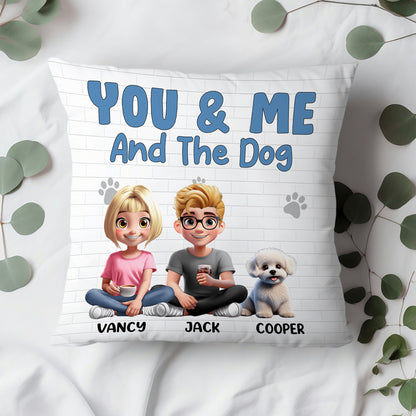 You & Me and the Dogs – Personalized Square Pillow for Families with Custom Pet and People Characters, Perfect Gift for Dog Lovers