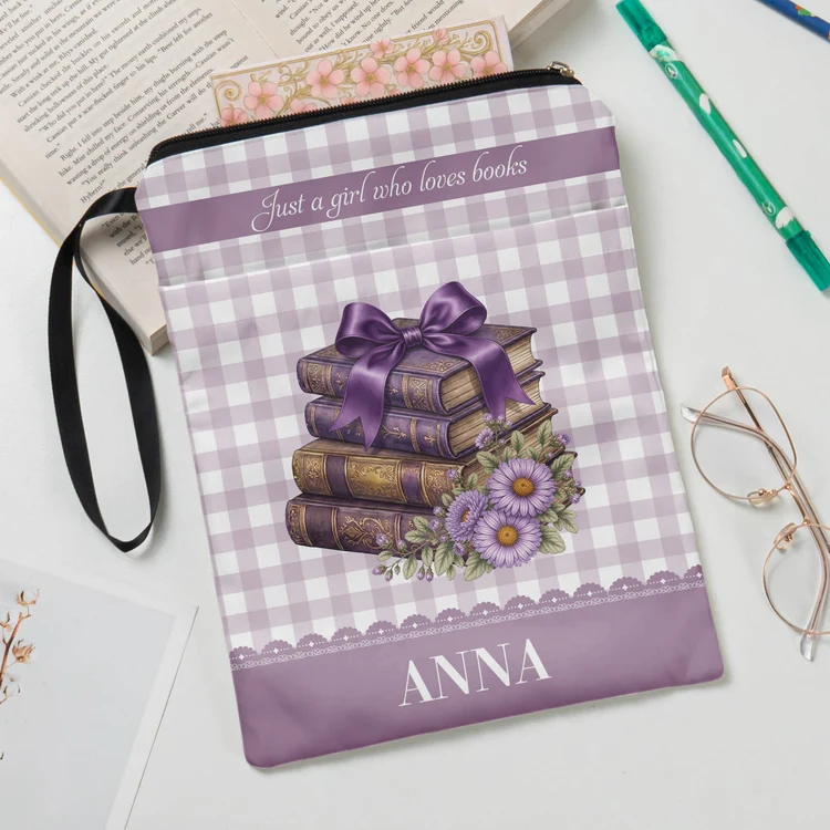 Personalized Book Sleeve with Bookaholic Script and Floral Books, Creative Gift for Readers