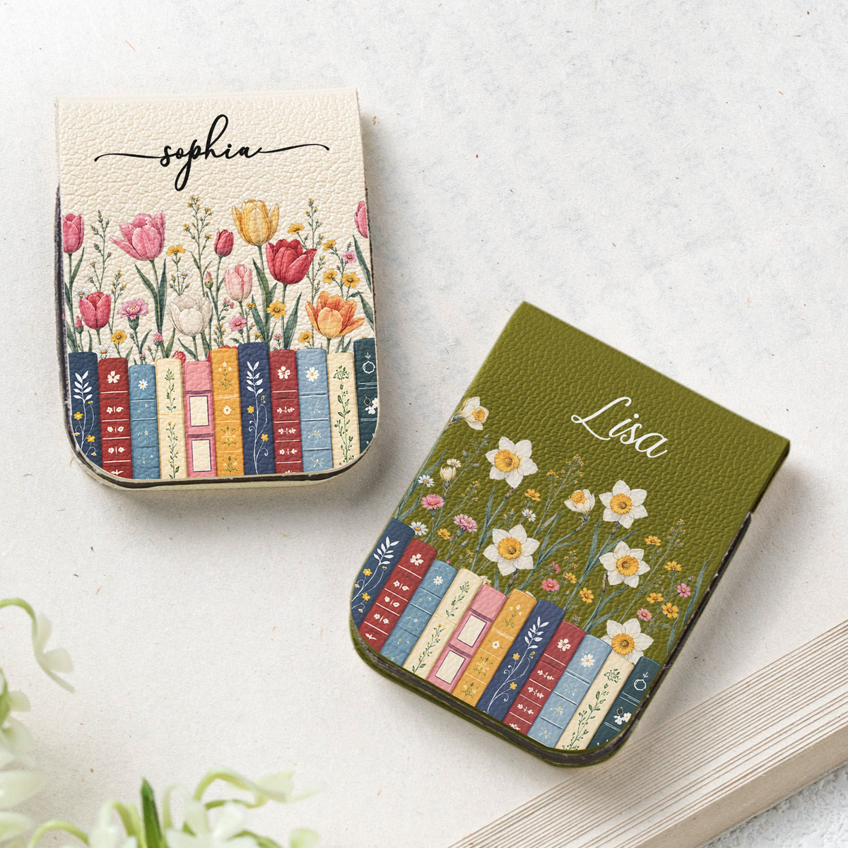 Leather Magnetic Bookmark with Personalized Vintage Floral Library Art, Creative Gift for Mom or a Book-Loving Friend