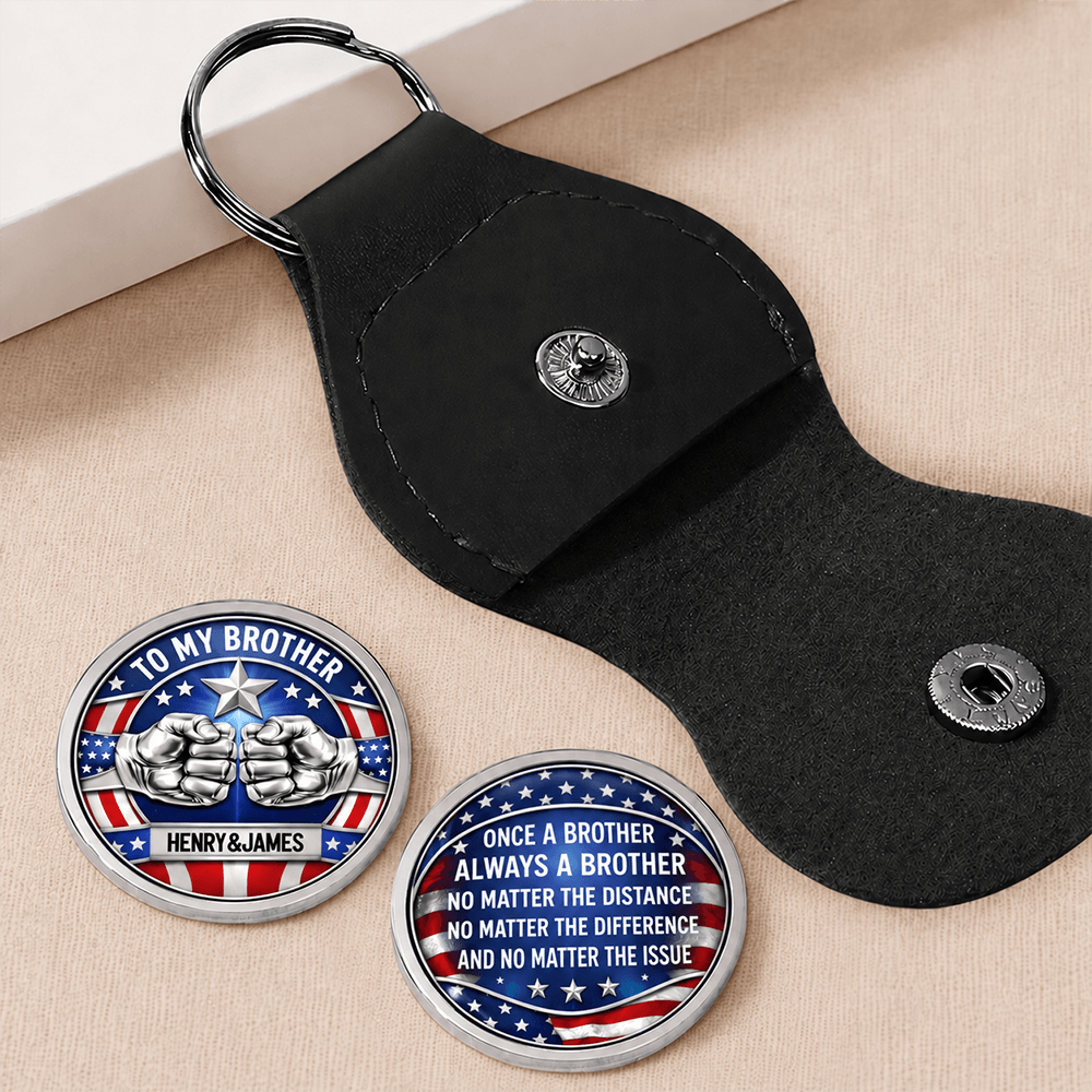 Personalized Brother Pocket Hug Keychain, Choose from Multiple Country Flags, Vintage Patriotic Badge Style Gift