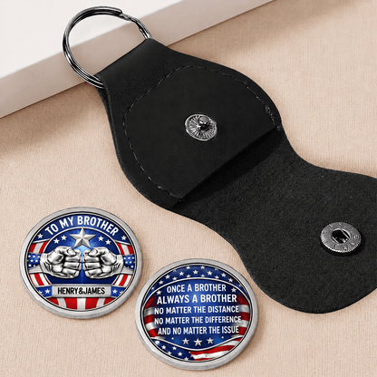 Personalized Brother Pocket Hug Keychain, Choose from Multiple Country Flags, Vintage Patriotic Badge Style Gift