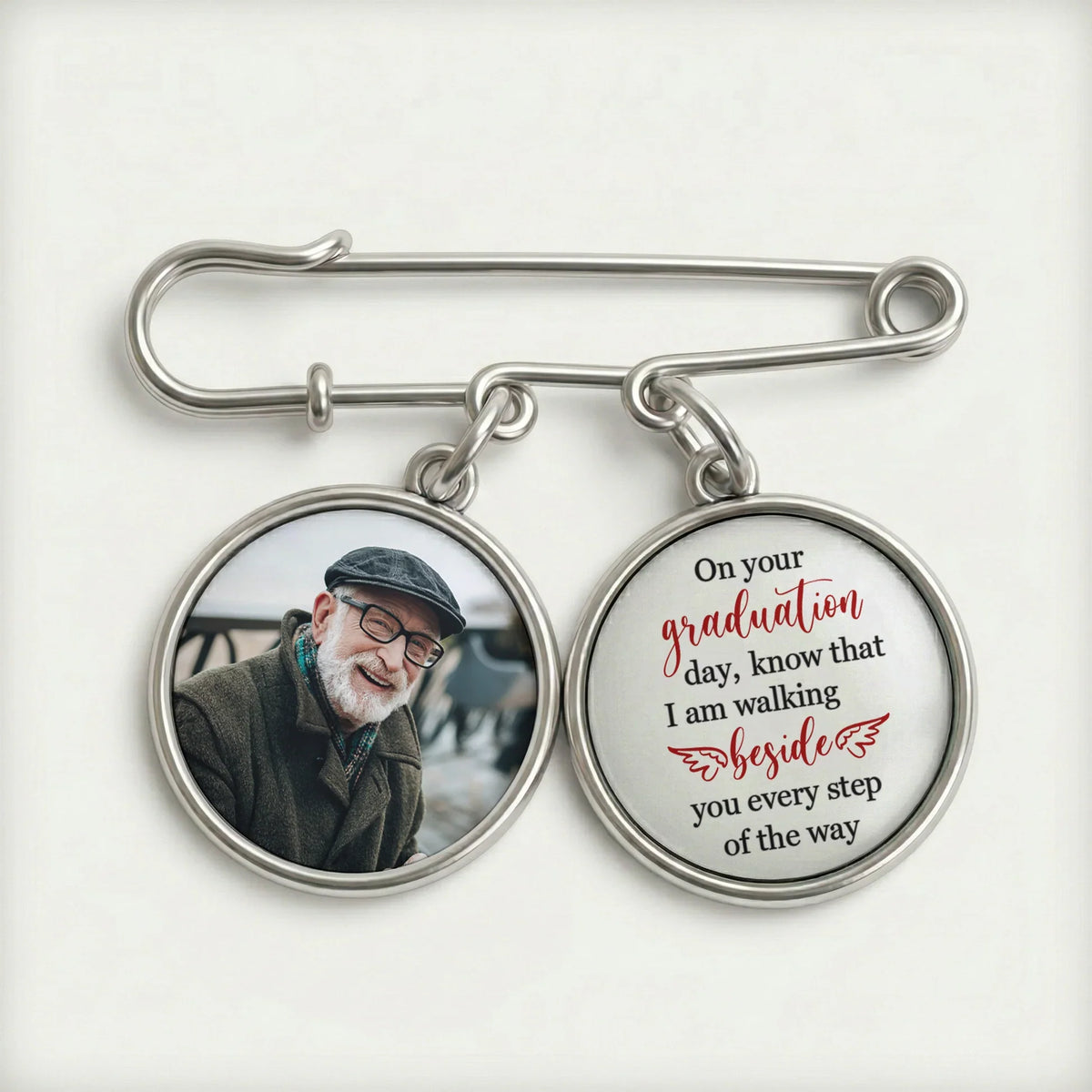 Graduation Walking Beside You Every Step Alloy Charm Lapel Pin With Photo Charms - Unique Gift for Graduate
