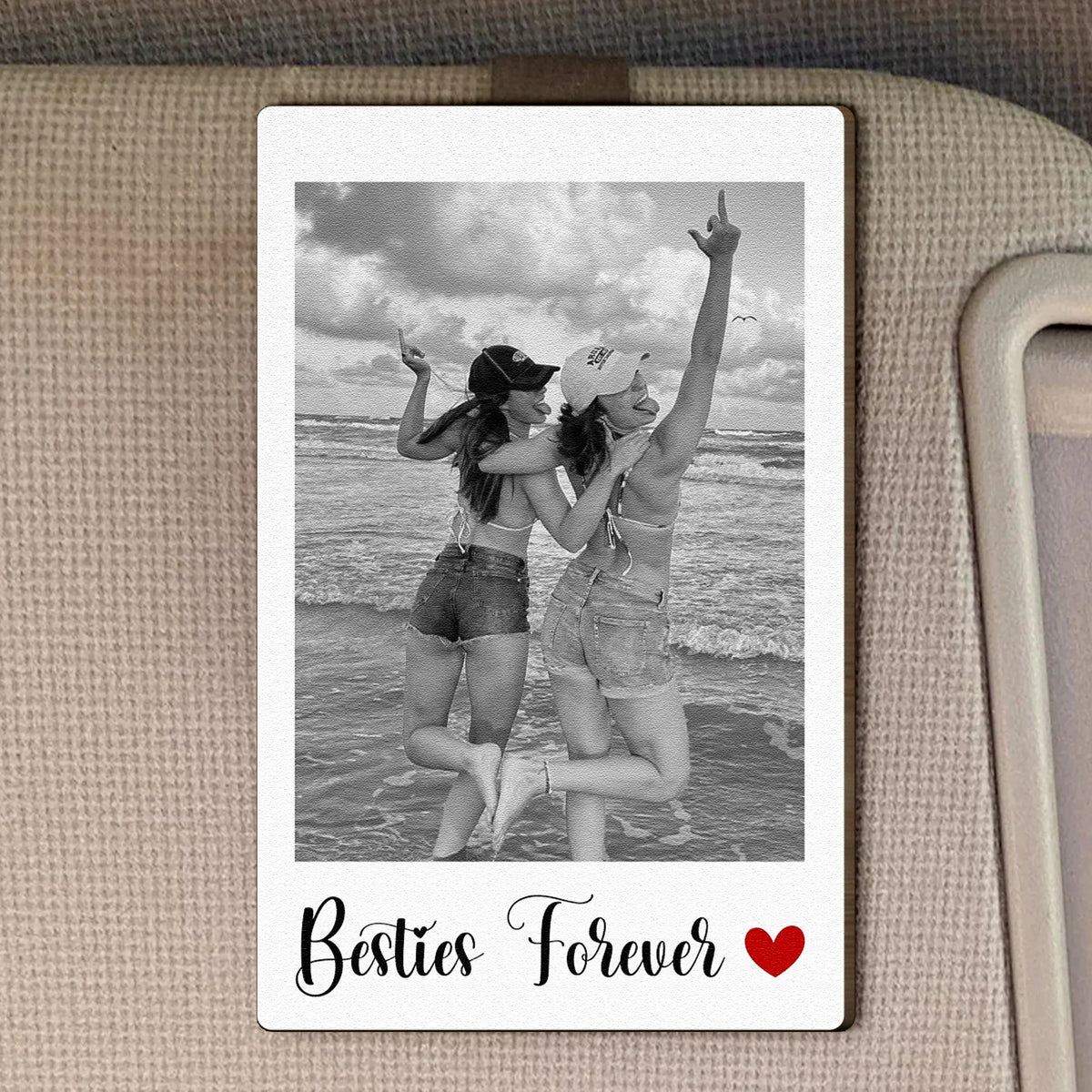 Personalized Wooden Car Visor Clip Polaroid-Style Photo Keepsake for Best Friends, Cute Travel Companion Unique Gift