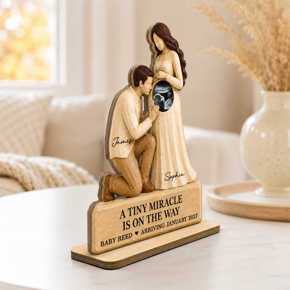 Personalized Wooden Plaque, A Tiny Miracle Is on the Way, Expecting Couple Keepsake, Creative Gift for New Parents