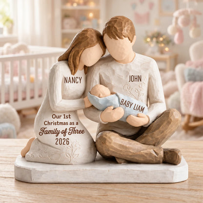 Personalized Our First Christmas as a Family of Three Wooden Plaque with Custom Names & Year, New Parents Keepsake Gift