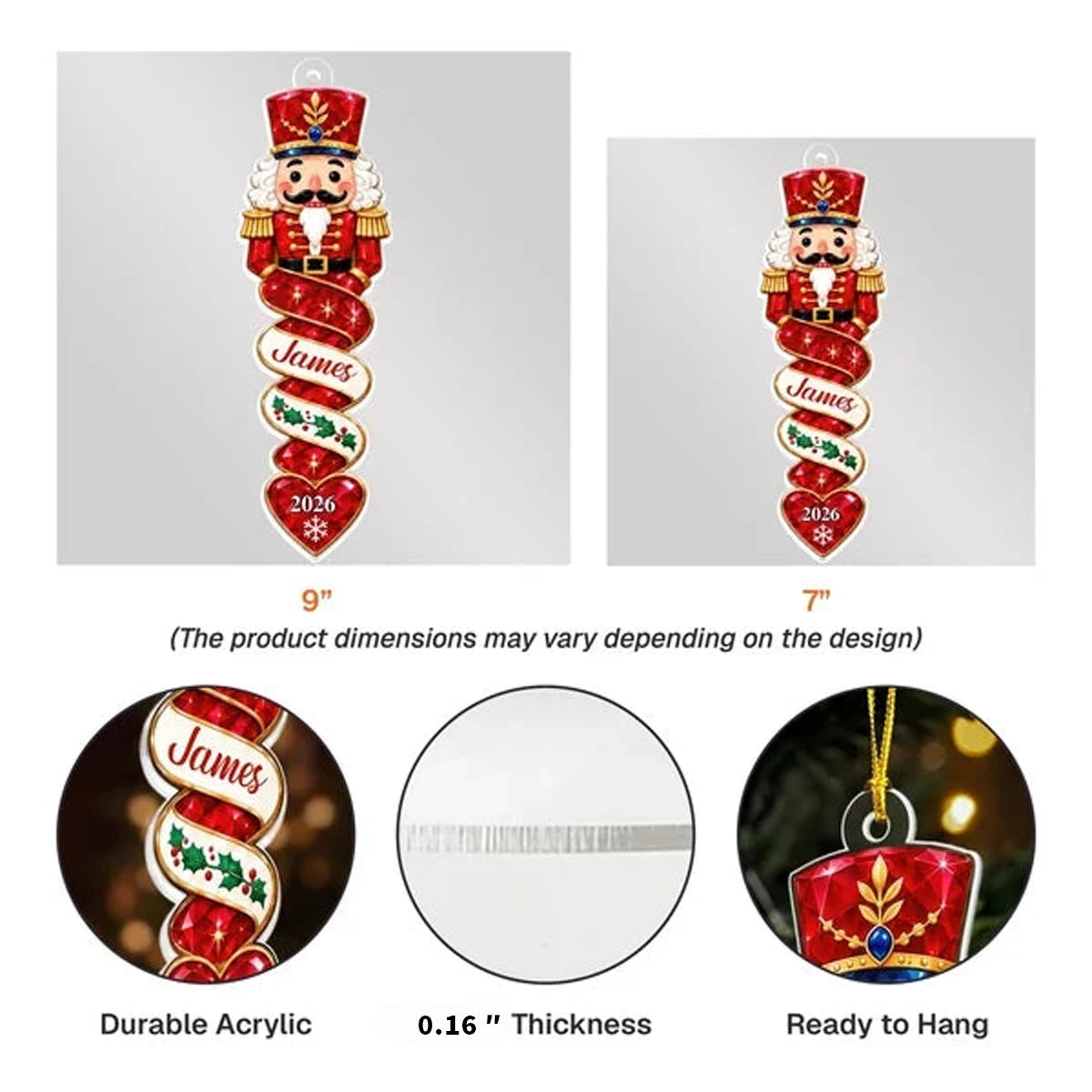 Personalized Acrylic Ornament, Colorful Nutcracker Characters for Christmas Decor, Unique Gift for Kids
