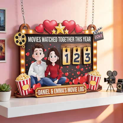 Movies Watched Together This Year Wooden Hanging Tracker, Cute Couple Movie Log Wall Decor, Creative Gift