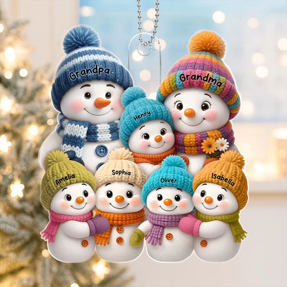 Custom Snowman Family Ornament with Grandkids' Names - Christmas Keepsake