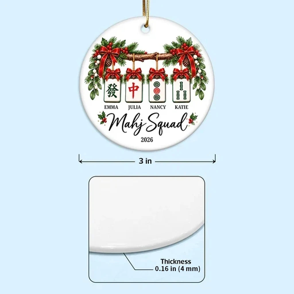 Christmas Mahjong Squad Ceramic Ornament with Hanging Tiles, Personalized Friendship Keepsake and Creative Gift