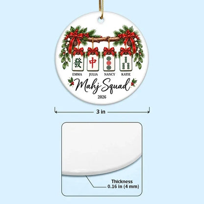 Christmas Mahjong Squad Ceramic Ornament with Hanging Tiles, Personalized Friendship Keepsake and Creative Gift
