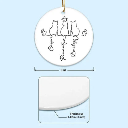 Personalized Ceramic Ornament with Halo Cat Silhouettes, Unique Pet Memorial Gift for Cat Owners