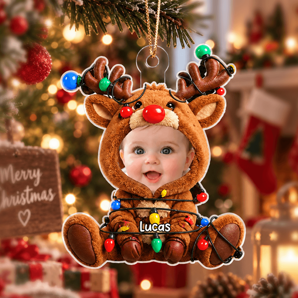 Personalized Photo Christmas Ornament, Choose Your Festive Character Design, Custom Name Keepsake Gift for Kids & Family