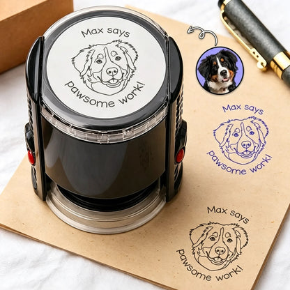 Round Self-Inking Stamp with Pawsome Work Pet Sketch, Creative Gift for Teachers & Dog Lovers
