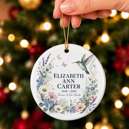 Personalized Memorial Ornament, Forever In Our Hearts Floral Keepsake, Custom Christmas Tree Decoration Gift for Loved Ones