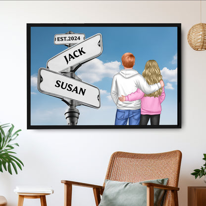 Back View Couple Street Sign Poster – Personalized Gift for Him or Her