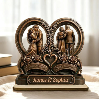 From Our First Kiss Till Our Last Breath 2-Layer Wooden Plaque, with Embracing Couple, Personalized Unique Gift for Partners