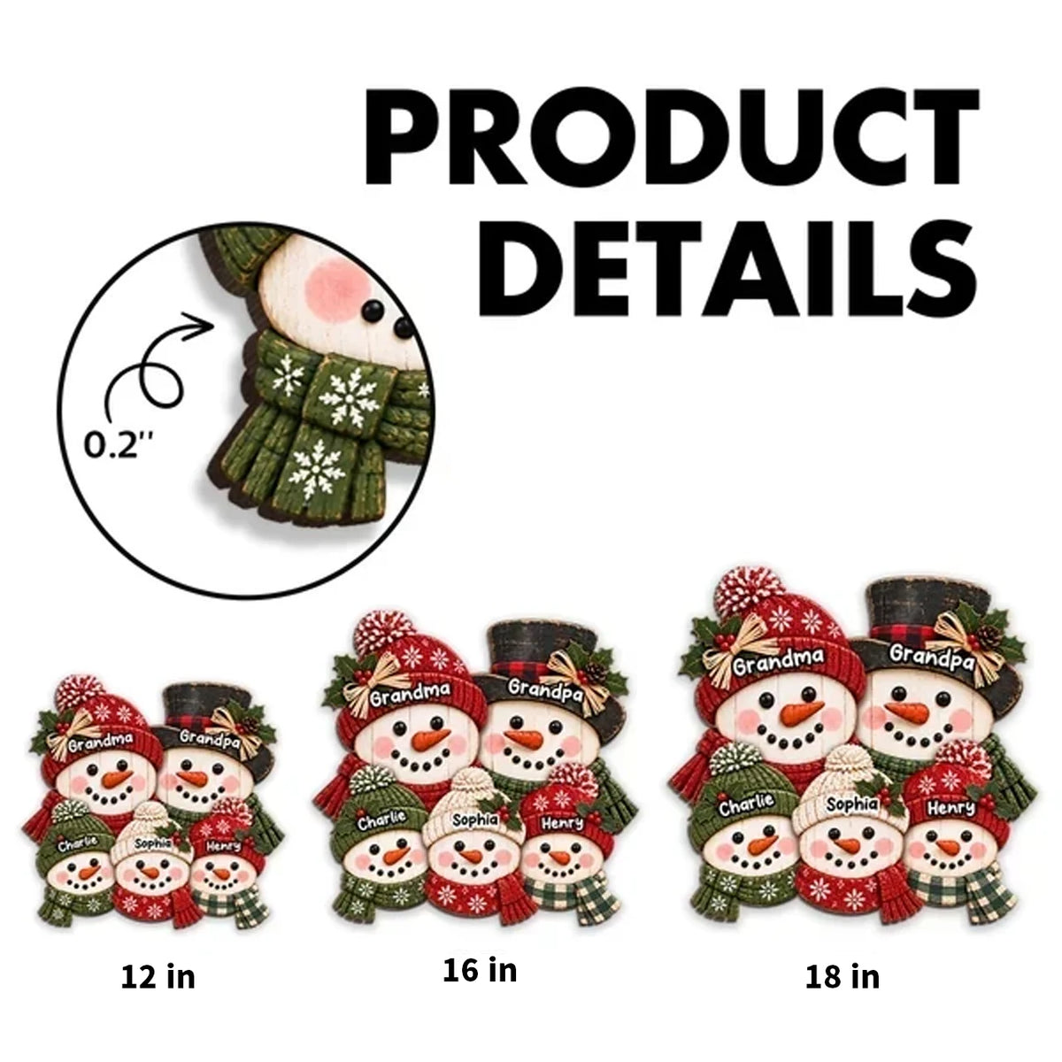 Personalized Wooden Sign, Rustic Red and Green Snowman Family Christmas Decor, Creative Gift for Grandma and Grandpa