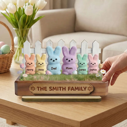 Personalized Easter Bunny Family 2-Layer Wooden Plaque, Pastel Spring Shelf Decor, Unique Gift For Family
