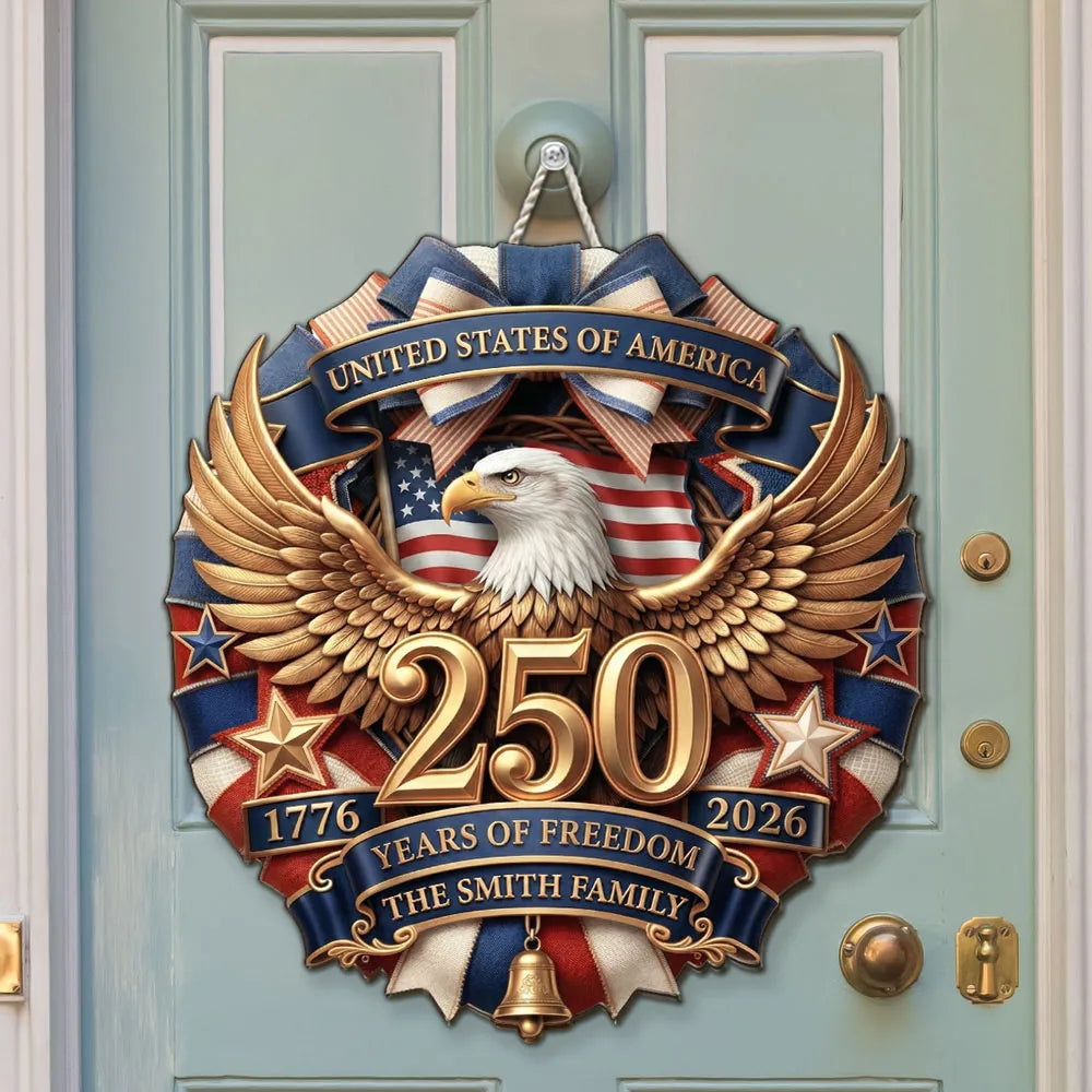 Personalized Patriotic Eagle Wooden Sign, United States of America Freedom Wreath Wall Decor, Unique Gift