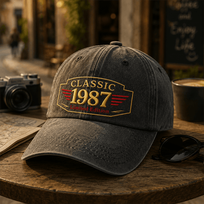 Personalized Birth Year Washed Cotton Cap, Classic Limited Edition Milestone Birthday Gift for Him