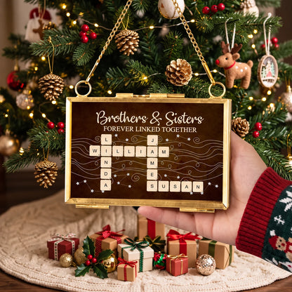 Personalized Brothers & Sisters Crossword Hanging Frame Ornament, Forever Linked Together Family Gift