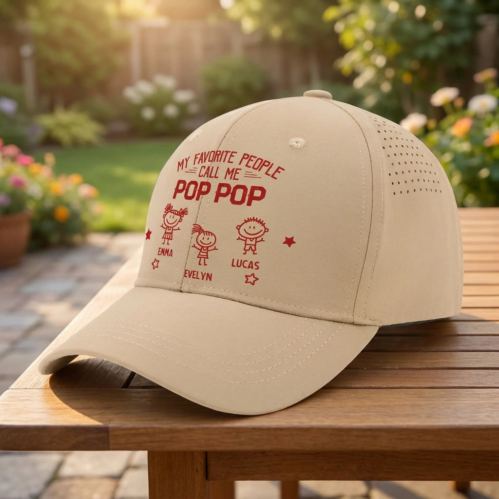 Personalized Pop Pop Hat with Custom Title, Kids Names & Number of Kids, Grandpa Gift from Grandkids
