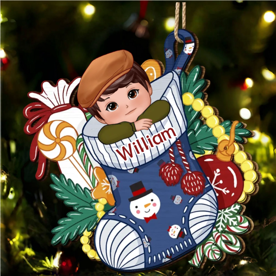 Personalized Christmas Stocking Ornament, Plaque, Keychain, Sign - Custom Gift for Kids, Christmas Tree Decoration